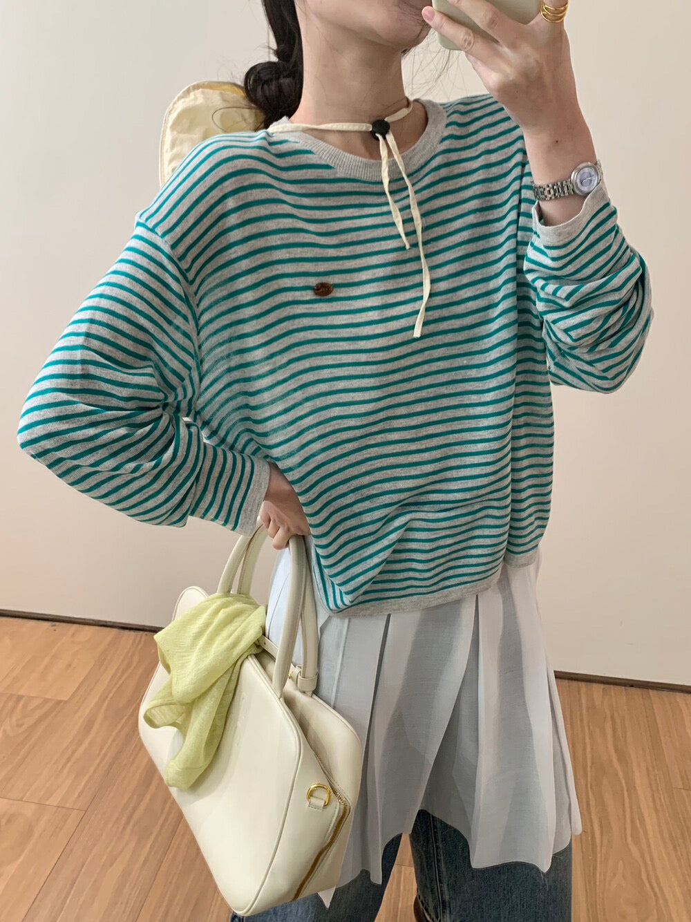 法式條紋設計感長袖top