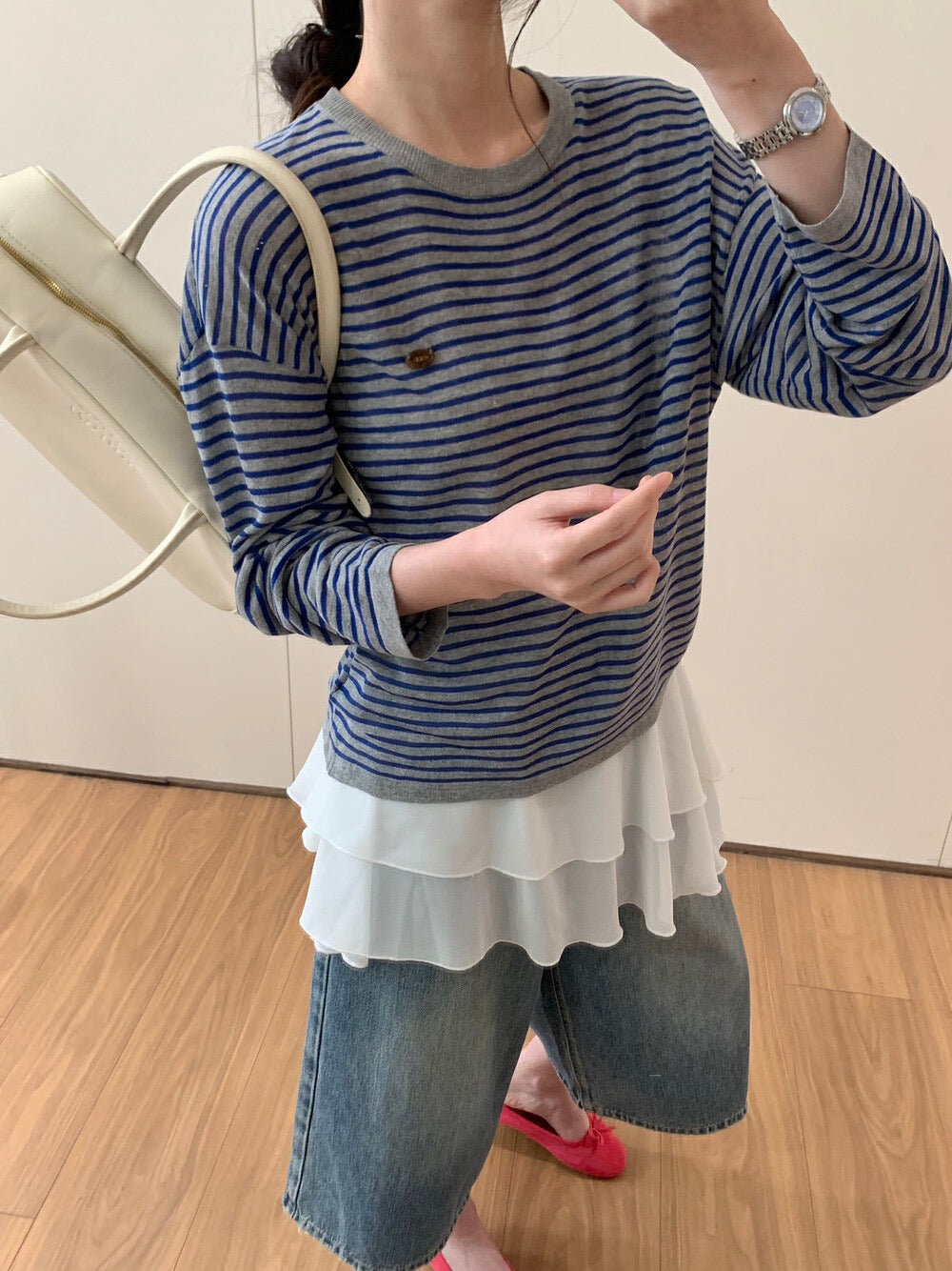 法式條紋設計感長袖top