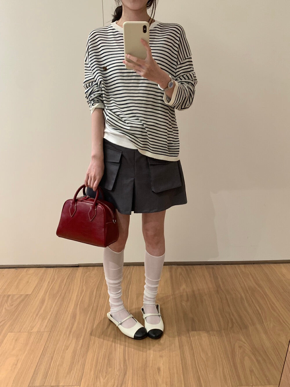 法式條紋設計感長袖top