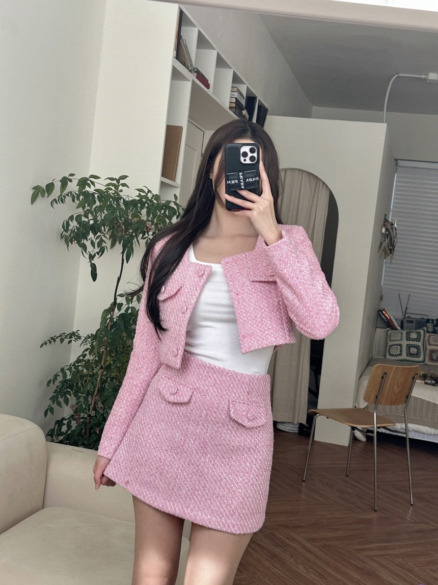 甜美粗花呢小香風set