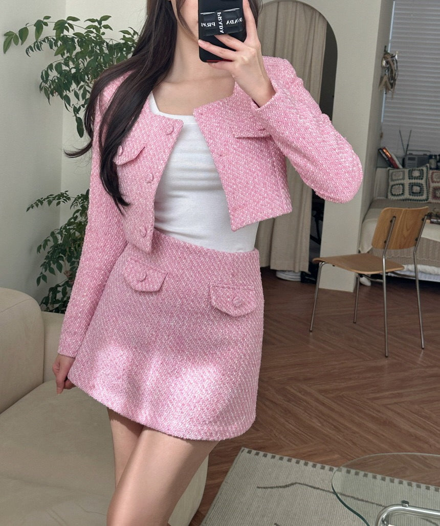 甜美粗花呢小香風set