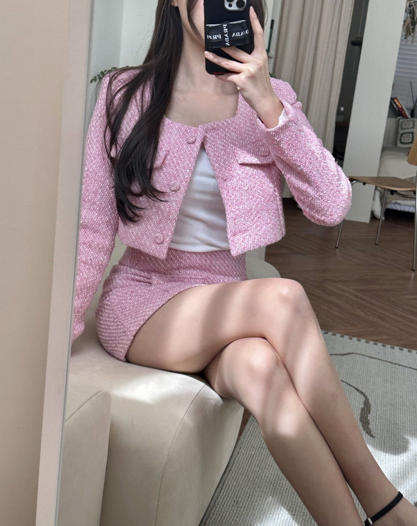 甜美粗花呢小香風set