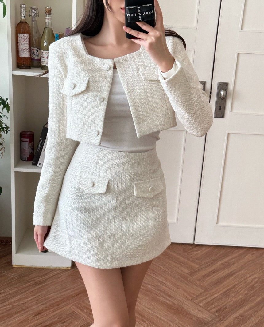甜美粗花呢小香風set