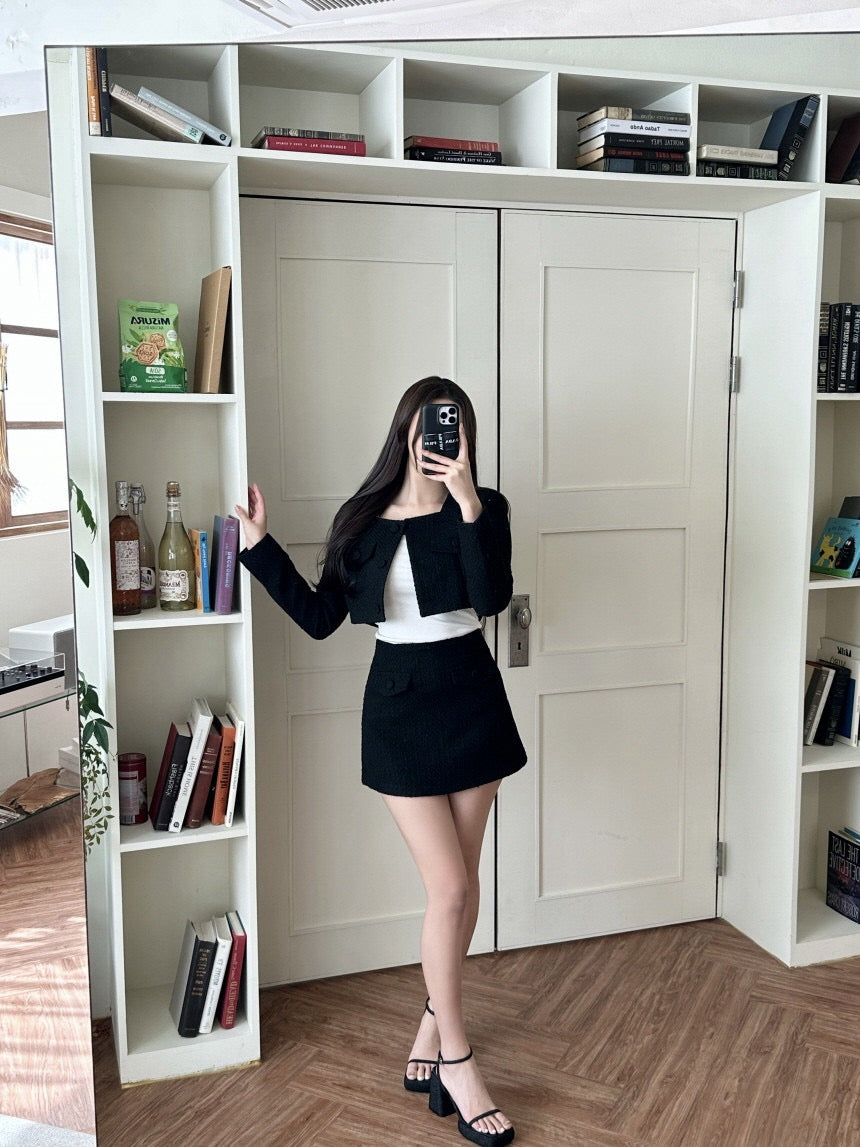 甜美粗花呢小香風set