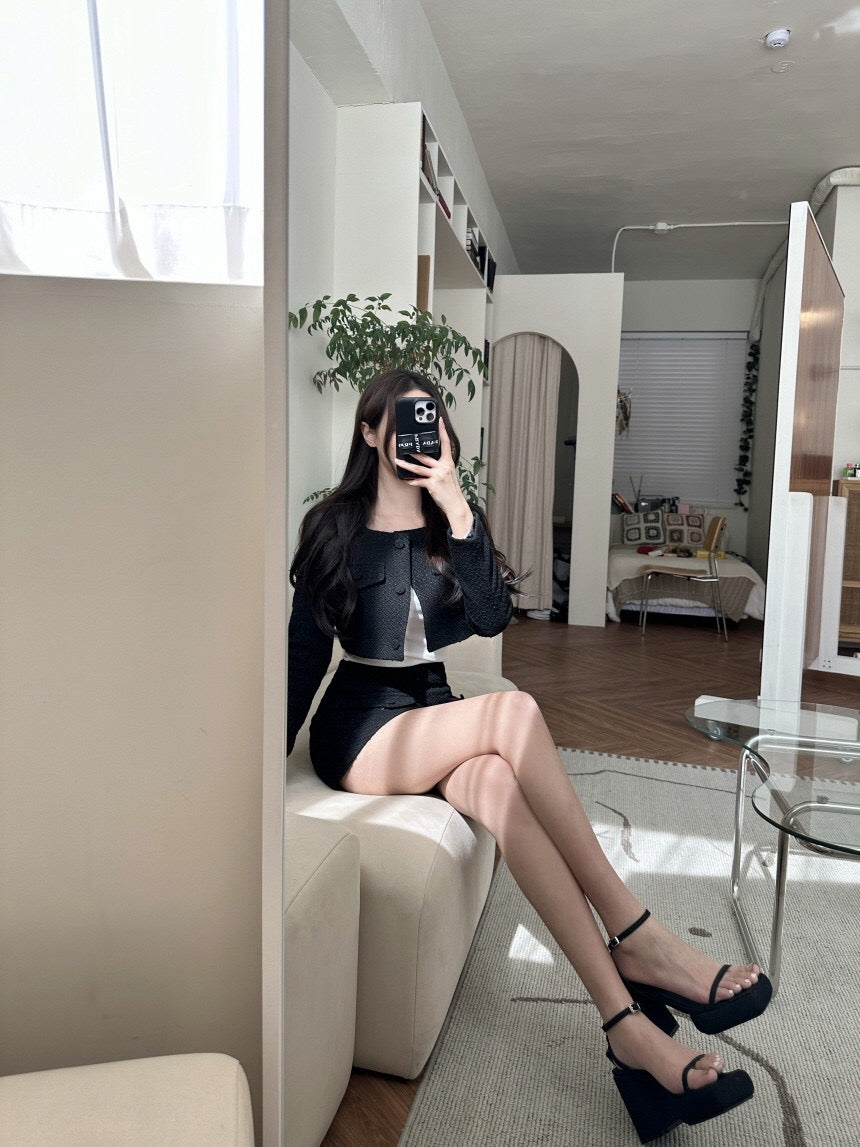 甜美粗花呢小香風set